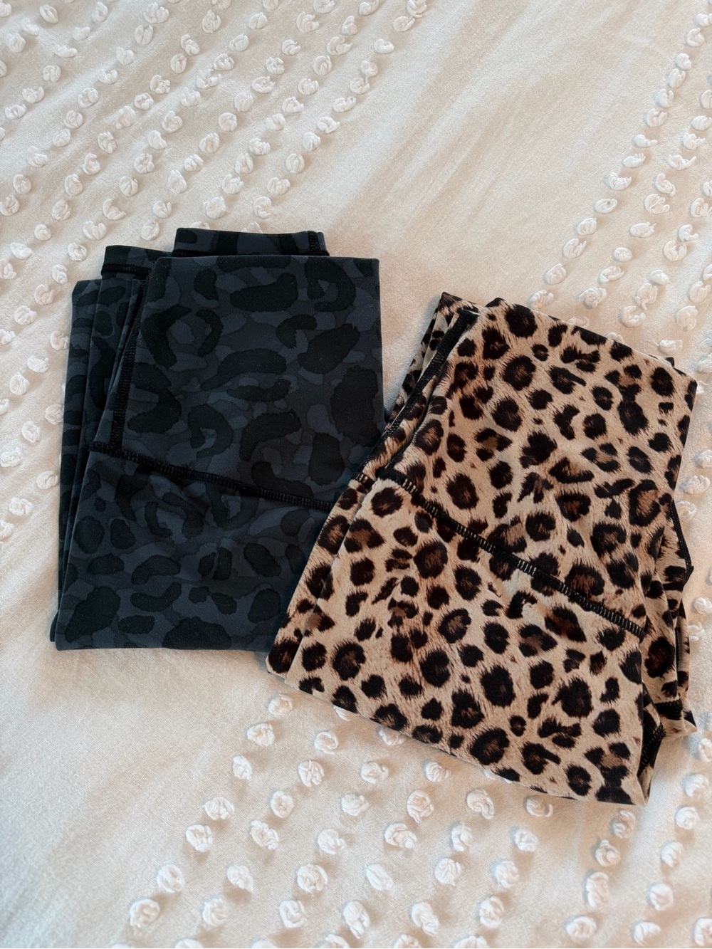 Colorfulkoala Leopard Print Tummy Control Leggings Duo - Blue and Taupe Leopard